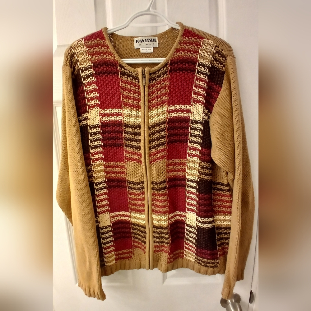 Vintage Joan Leslie Woman Plaid Front Zip‑Up Cardigan – Size 1X